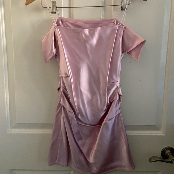 HELMUT LANG Rose Pink Drape Front Satin Off Shoulder Slip Dress Tank Top 4 - Picture 4 of 7